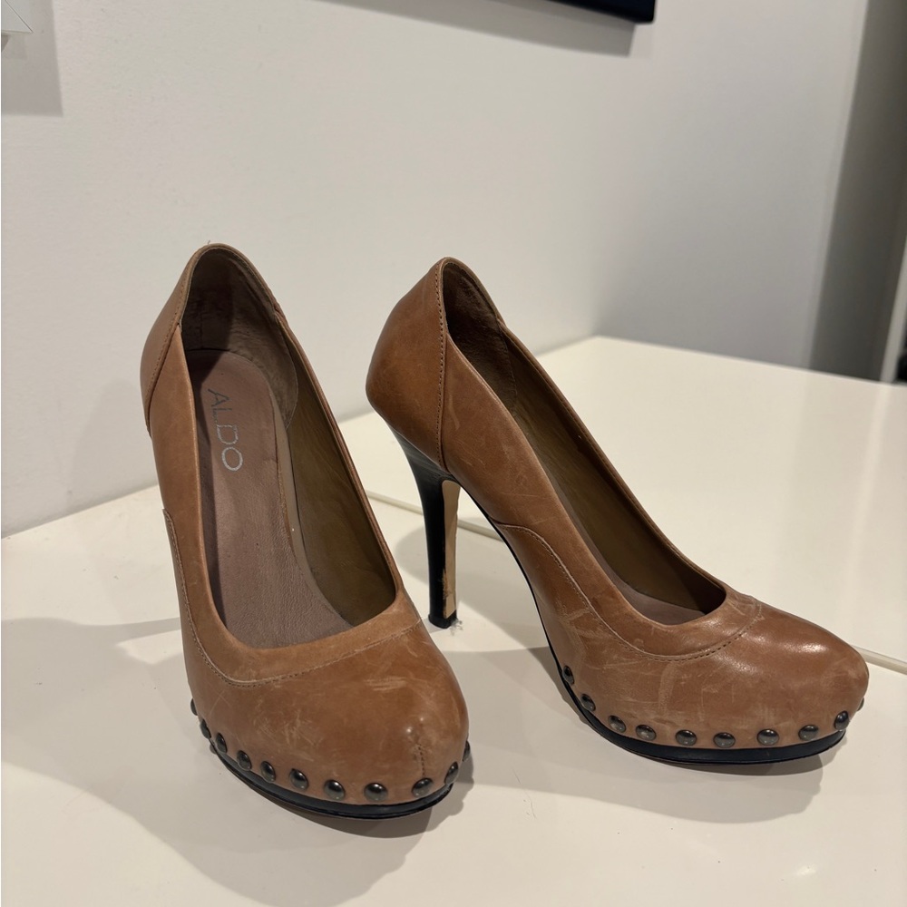 Aldo Tan Leather Studded Pumps